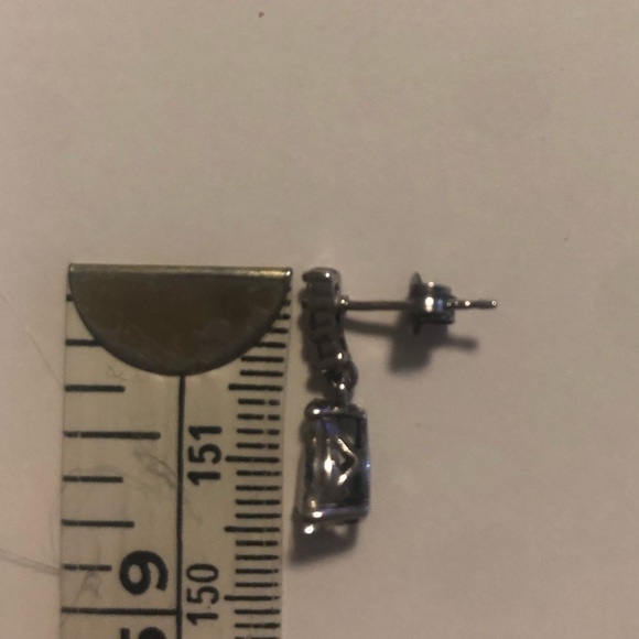 STERLING Silver White Cz Pear Shape Drop Stud Earrings 15mm Total Length - Picture 7 of 9